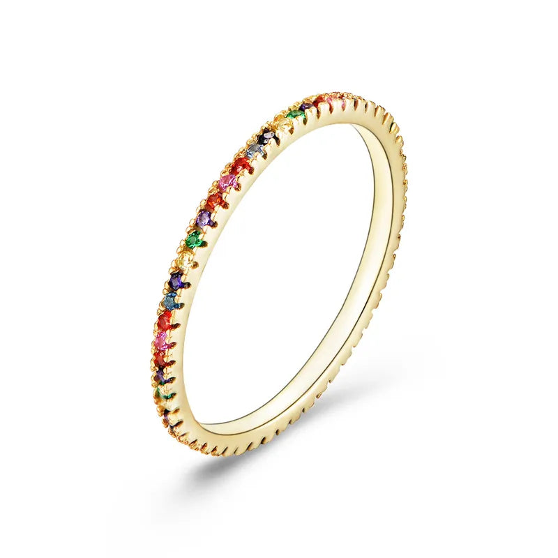 Rainbow Spark Ring – Feiner 925 Sterling Silber Ring mit bunten Zirkonia