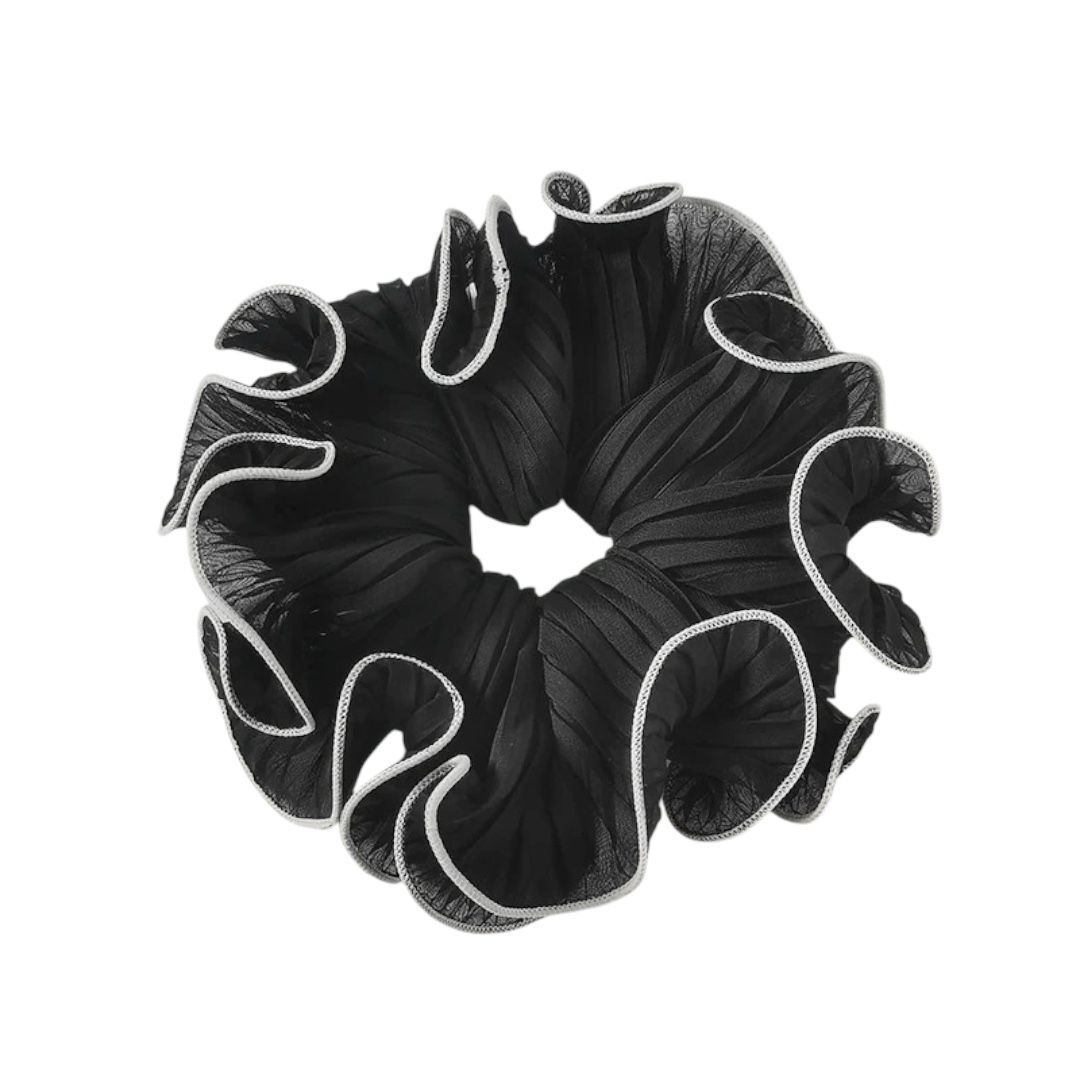 Elegant Chiffon Scrunchie – Voluminöses Haargummi mit Rüschen Schwarz