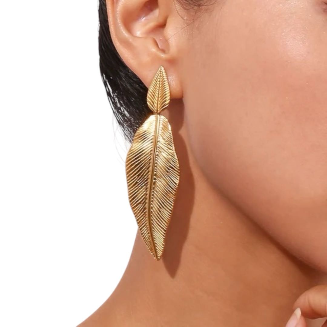 Golden Leaf Drop Earrings – 18K Vergoldete Edelstahl Ohrringe