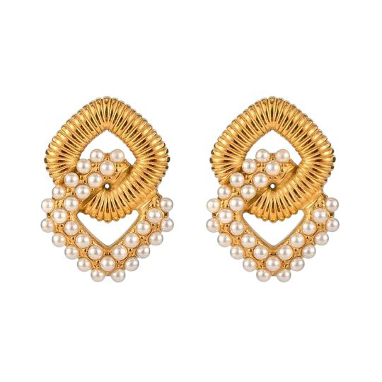 Cléo Pearl Statement-Ohrringe – Gold & Perlen im Retro-Glam Look
