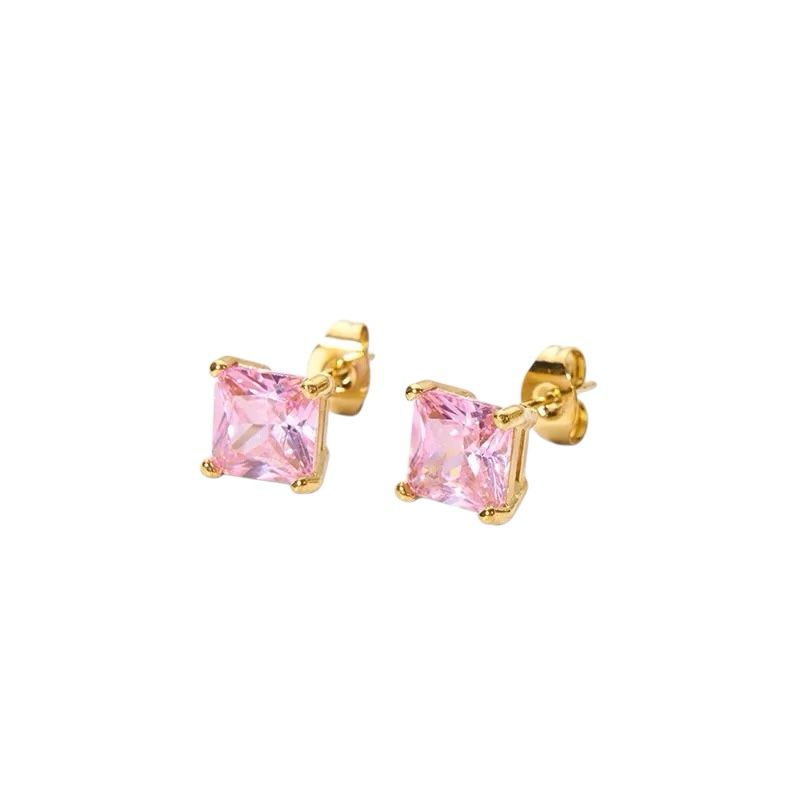 Pink Sparkle Square Studs – 18K vergoldete Edelstahl-Ohrstecker mit Zirkonia