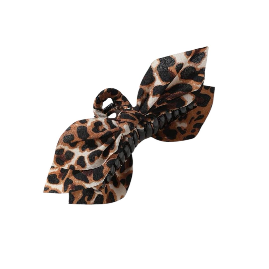 Leopard Bow Hair Claw – Große Haarklammer mit Schleife & Animal Print