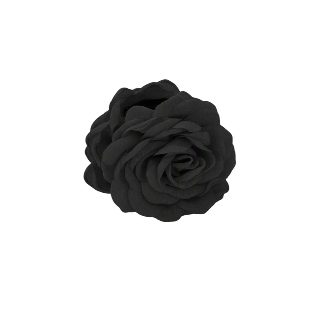 Black Fabric Rose Hair Clip – Eleganter Haarkamm mit mehrlagiger Stoffblume