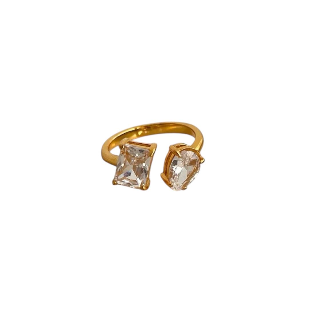 Crystal Duo - Statement-Ring – Goldoptik mit zwei klaren Zirkonia-Steinen