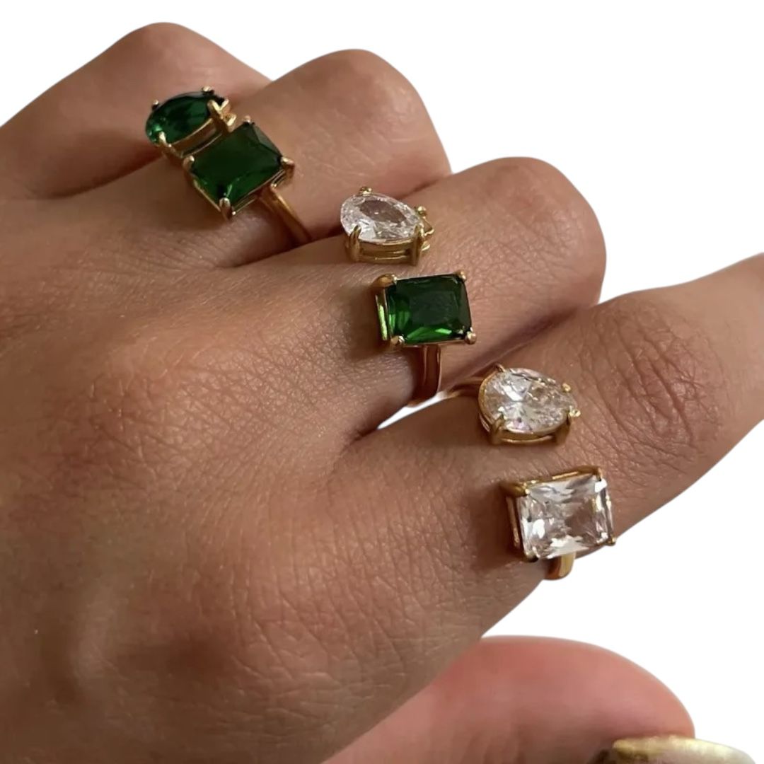 Crystal Duo - Statement-Ring – Goldoptik mit zwei klaren Zirkonia-Steinen