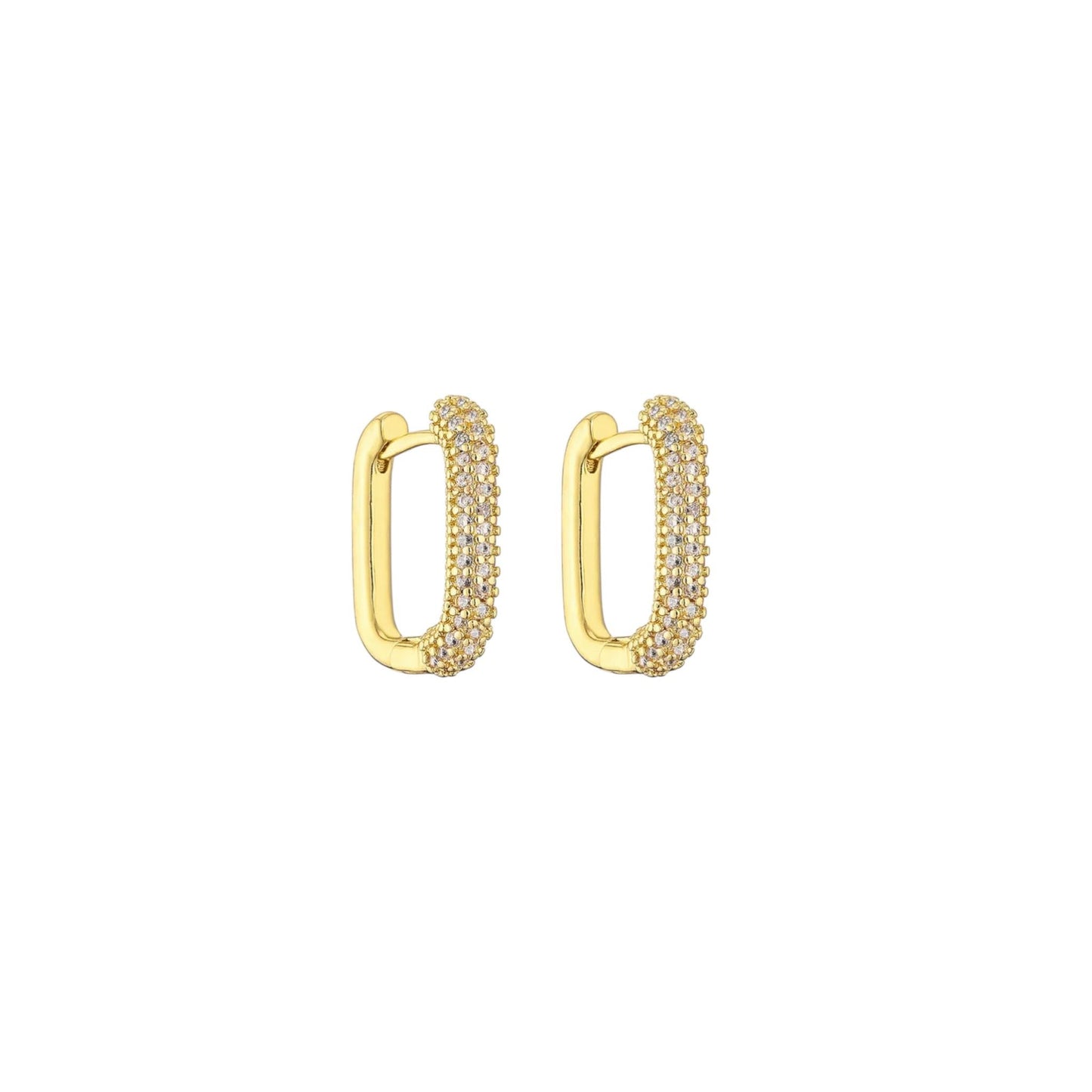 Zaina - Rectangular gold hoop earrings with crystals