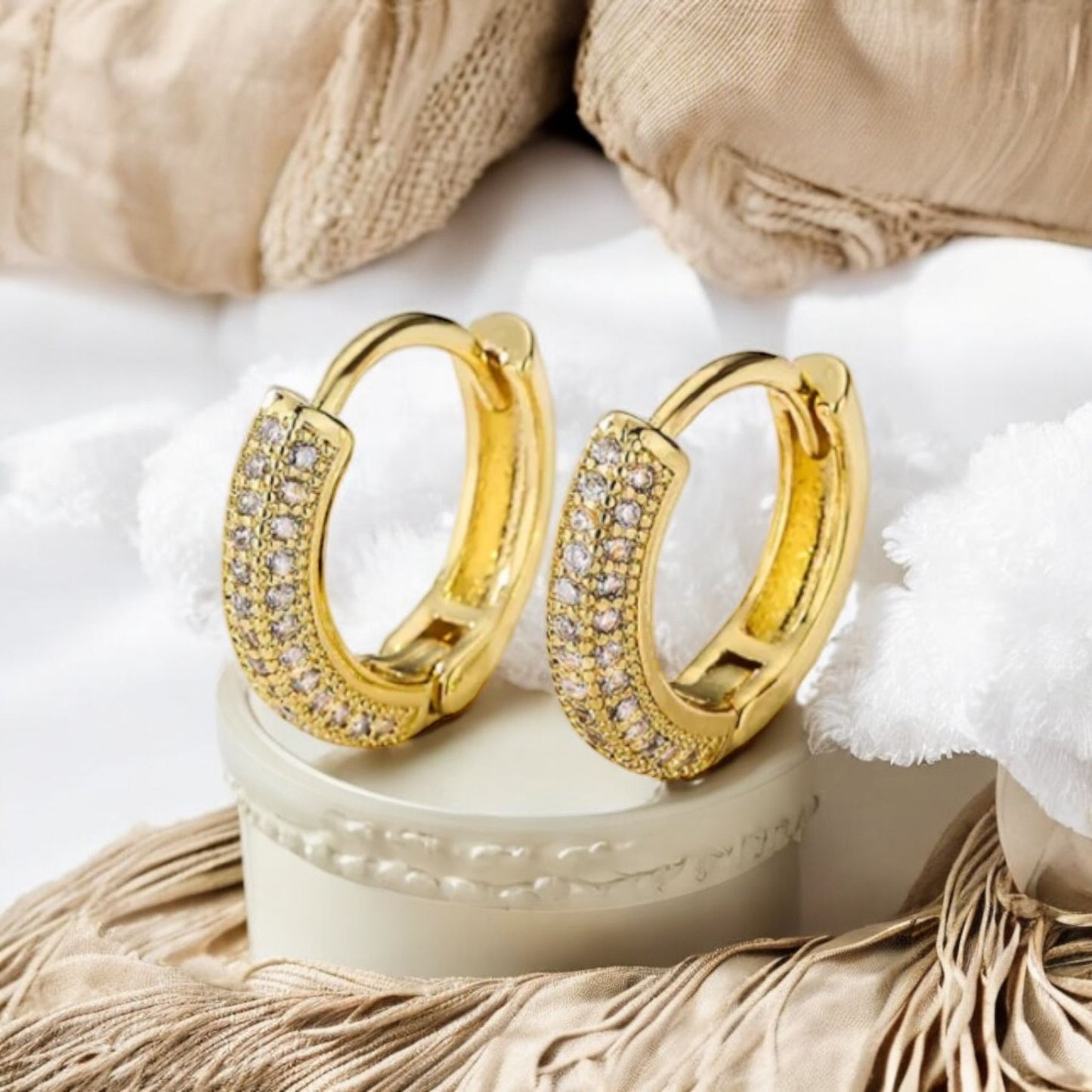 Zalika - Mini Hoop Earrings with Crystal Trim in Gold