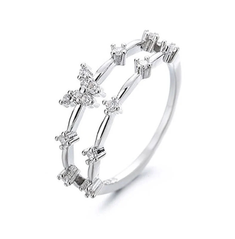 Lumière Butterfly Ring – Zarter Doppelring mit Schmetterling & Zirkonia Silber