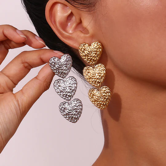 Luxe Heart Drop Ohrringe – Elegante Statement-Herzen in Gold & Silber
