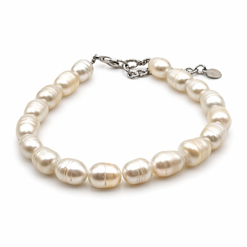 Süsswasserperlen-Armband „Pure Elegance“ – Gross, Weiss, verstellbar