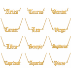 Zodiac Script – Sternzeichen Halskette im Old English Stil aus Edelstahl vergoldet