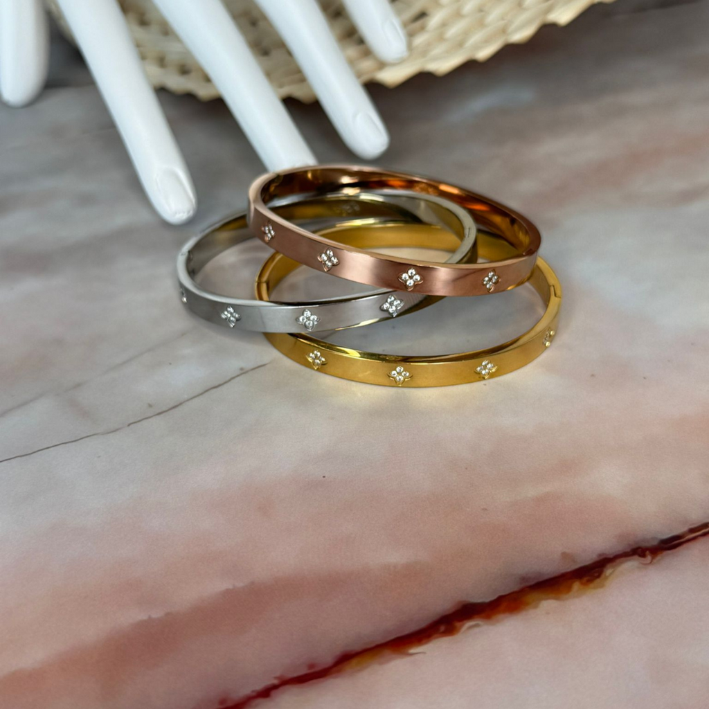 Yamina - Bracelet jonc en or rose, or et argent