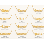 Zodiac Script – Sternzeichen Halskette im Old English Stil aus Edelstahl vergoldet