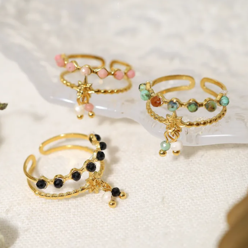 Celestial Charm – Verstellbarer Stern Ring mit Naturstein