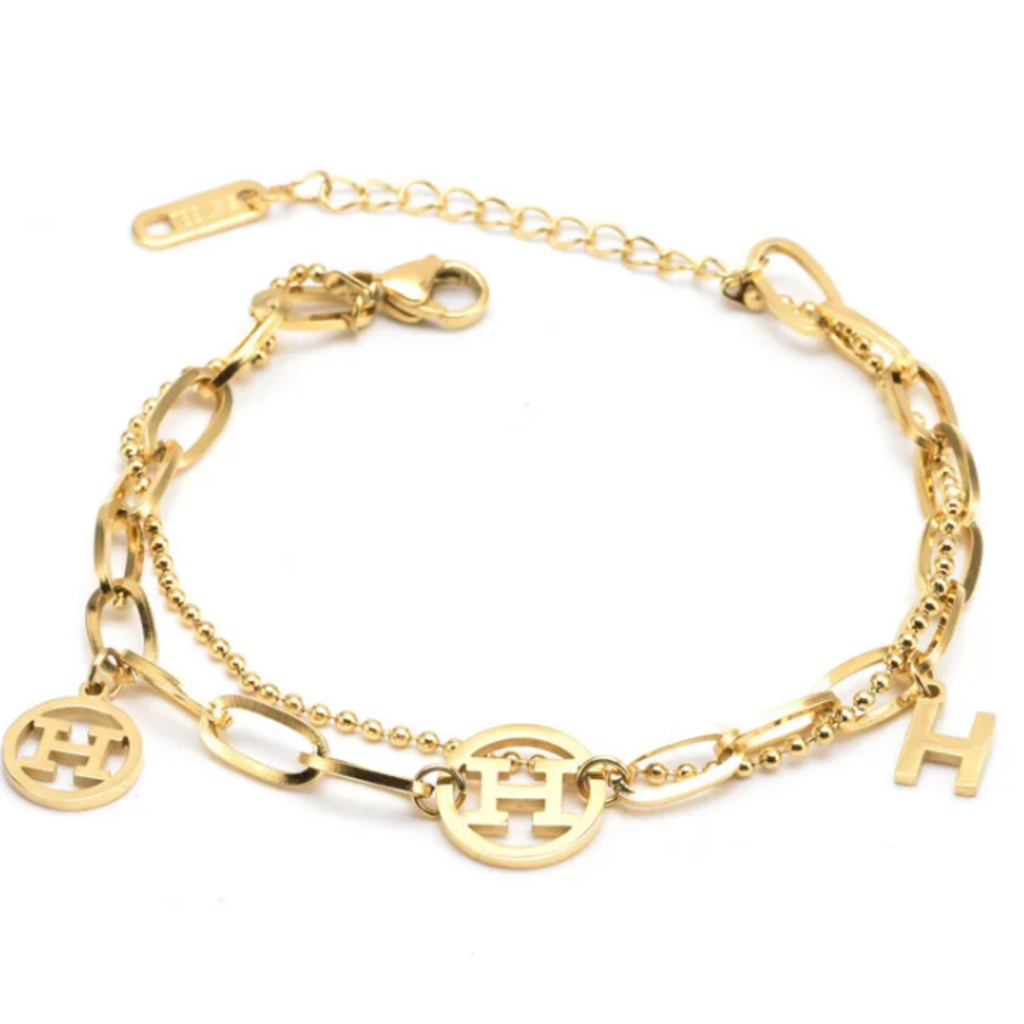Elegantes Goldarmband mit H-Charms – Edelstahl 18K Vergoldet, Verstellbar