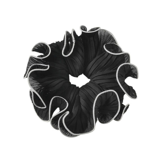 Elegant Chiffon Scrunchie – Voluminöses Haargummi mit Rüschen Schwarz