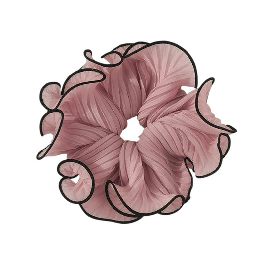 Elegant Chiffon Scrunchie – Voluminöses Haargummi mit Rüschen Rosa