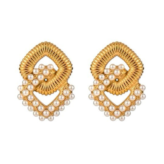 Cléo Pearl Statement-Ohrringe – Gold & Perlen im Retro-Glam Look