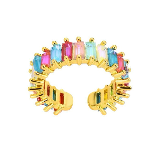 Solana Ring – Verstellbarer Ring aus Edelstahl mit Regenbogen-Zirkonia