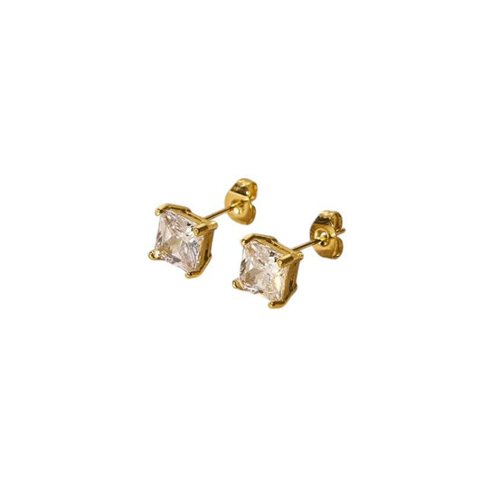 White Sparkle Square Studs – 18K vergoldete Edelstahl-Ohrstecker mit weißem Zirkonia