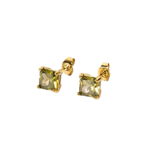 Light Green Sparkle Square Studs – 18K vergoldete Edelstahl-Ohrstecker mit Zirkonia