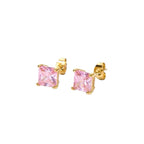 Pink Sparkle Square Studs – 18K vergoldete Edelstahl-Ohrstecker mit Zirkonia