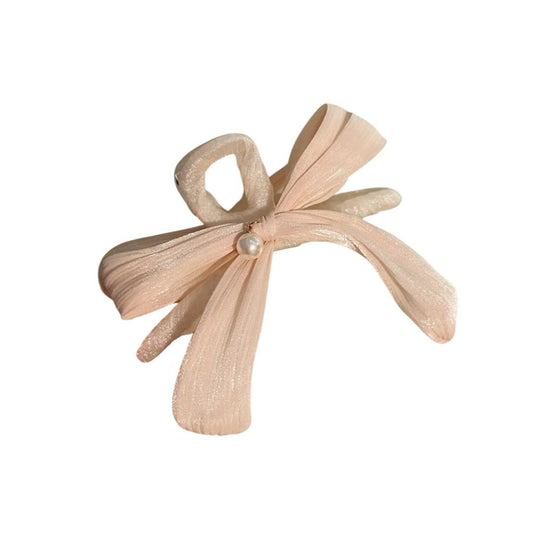 Boho Pearl Bow Hair Claw – Elegante Haarklammer mit Schleife & Perlendetail in Beige