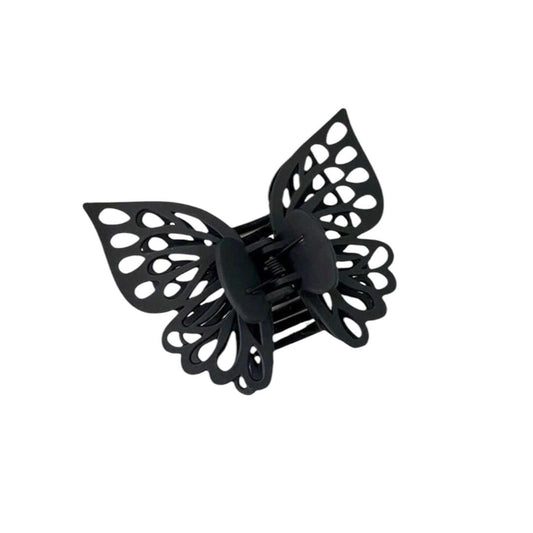 Black Butterfly Hair Clip – Zweischichtige Cut-Out Haarklammer mit mattem Finish