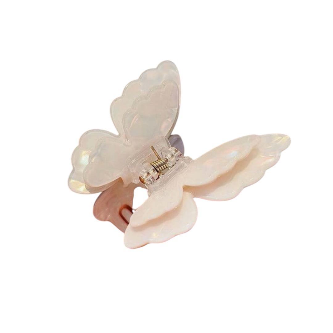 Vintage Butterfly Hair Clip – Acryl-Haarspange mit doppellagigem Flügeldesign in Beige