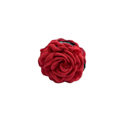 Red Fabric Rose Hair Clip – Eleganter Haarkamm mit mehrlagiger Stoffblume