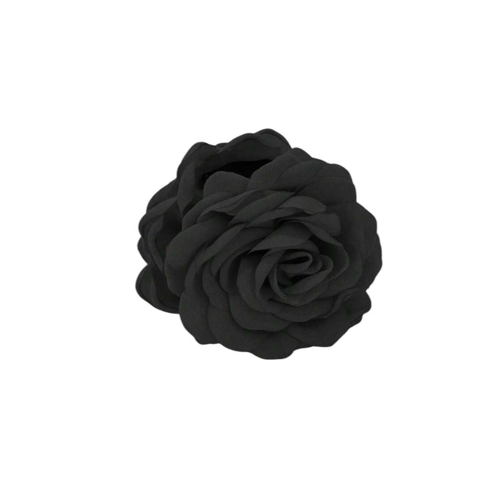 Black Fabric Rose Hair Clip – Eleganter Haarkamm mit mehrlagiger Stoffblume
