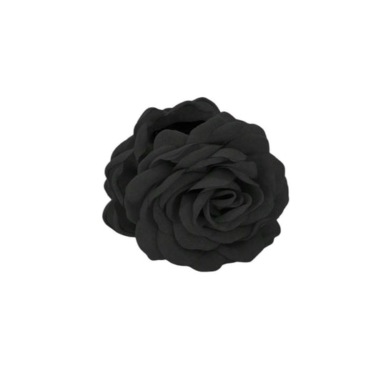 Black Fabric Rose Hair Clip – Eleganter Haarkamm mit mehrlagiger Stoffblume