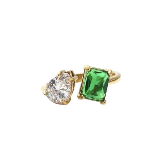 Emerald Duo Statement-Ring – Goldoptik mit grünem & klarem Zirkonia