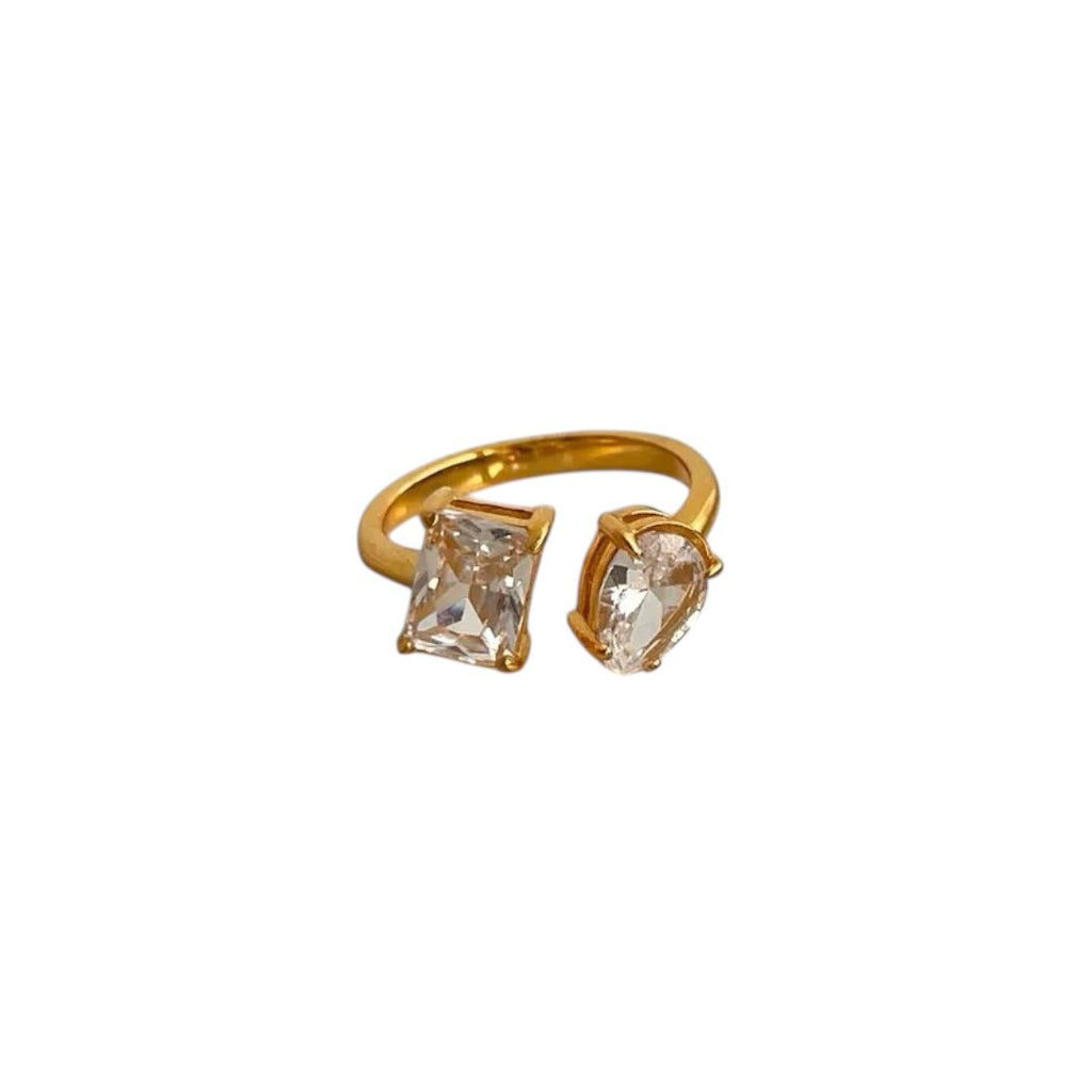 Crystal Duo - Statement-Ring – Goldoptik mit zwei klaren Zirkonia-Steinen