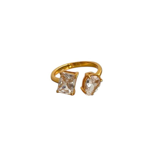 Crystal Duo - Statement-Ring – Goldoptik mit zwei klaren Zirkonia-Steinen