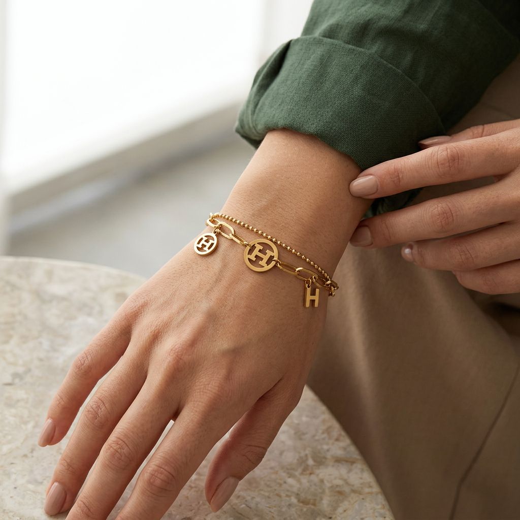 Elegantes Goldarmband mit H-Charms – Edelstahl 18K Vergoldet, Verstellbar