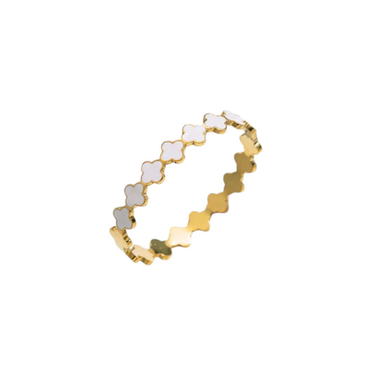Naima - Elegant four-leaf clover bangle in white
