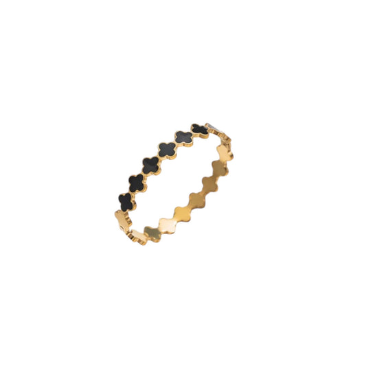 Naima - Elegant four-leaf clover bangle in black
