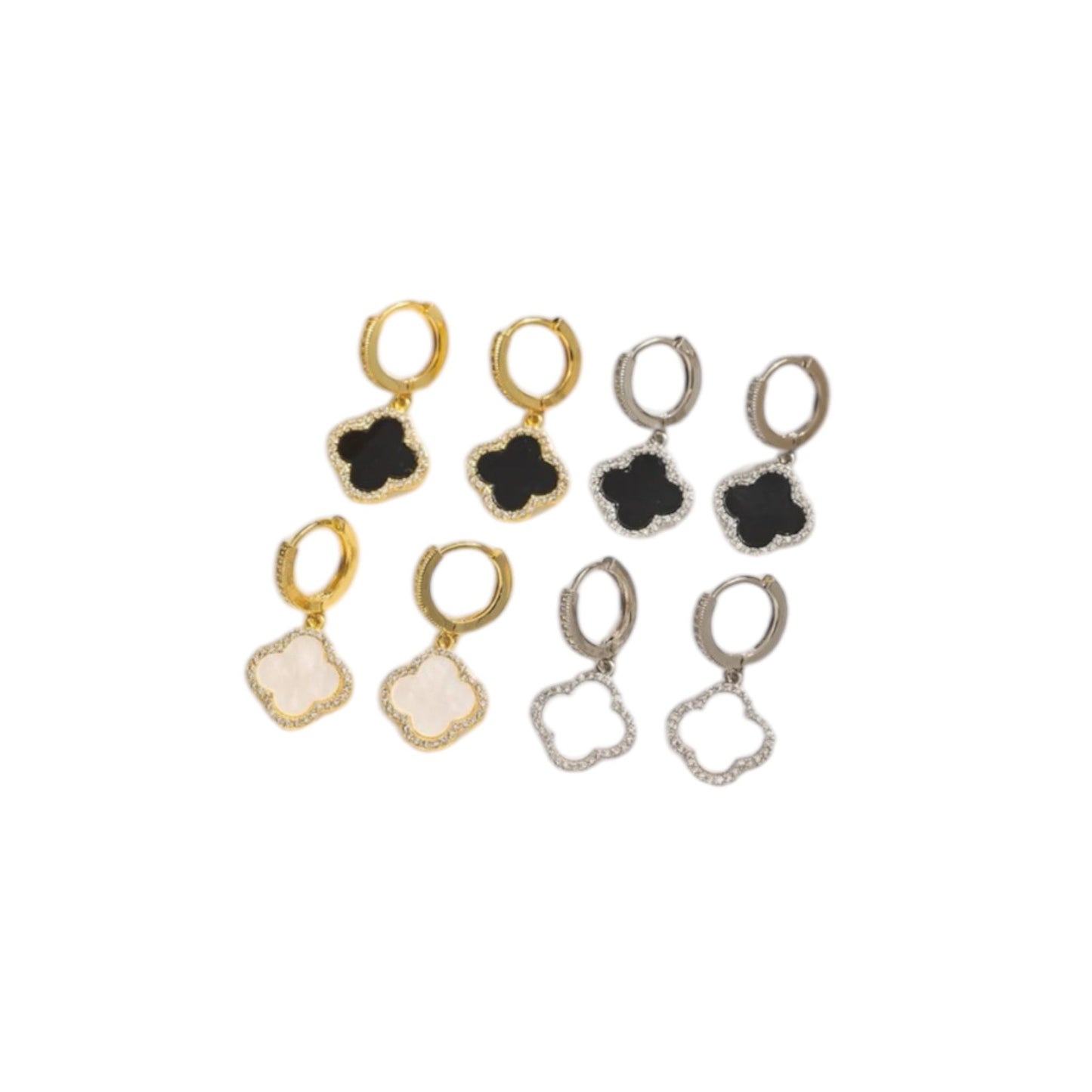 Nandini - Earrings with Zirconia &amp; Clover Pendant