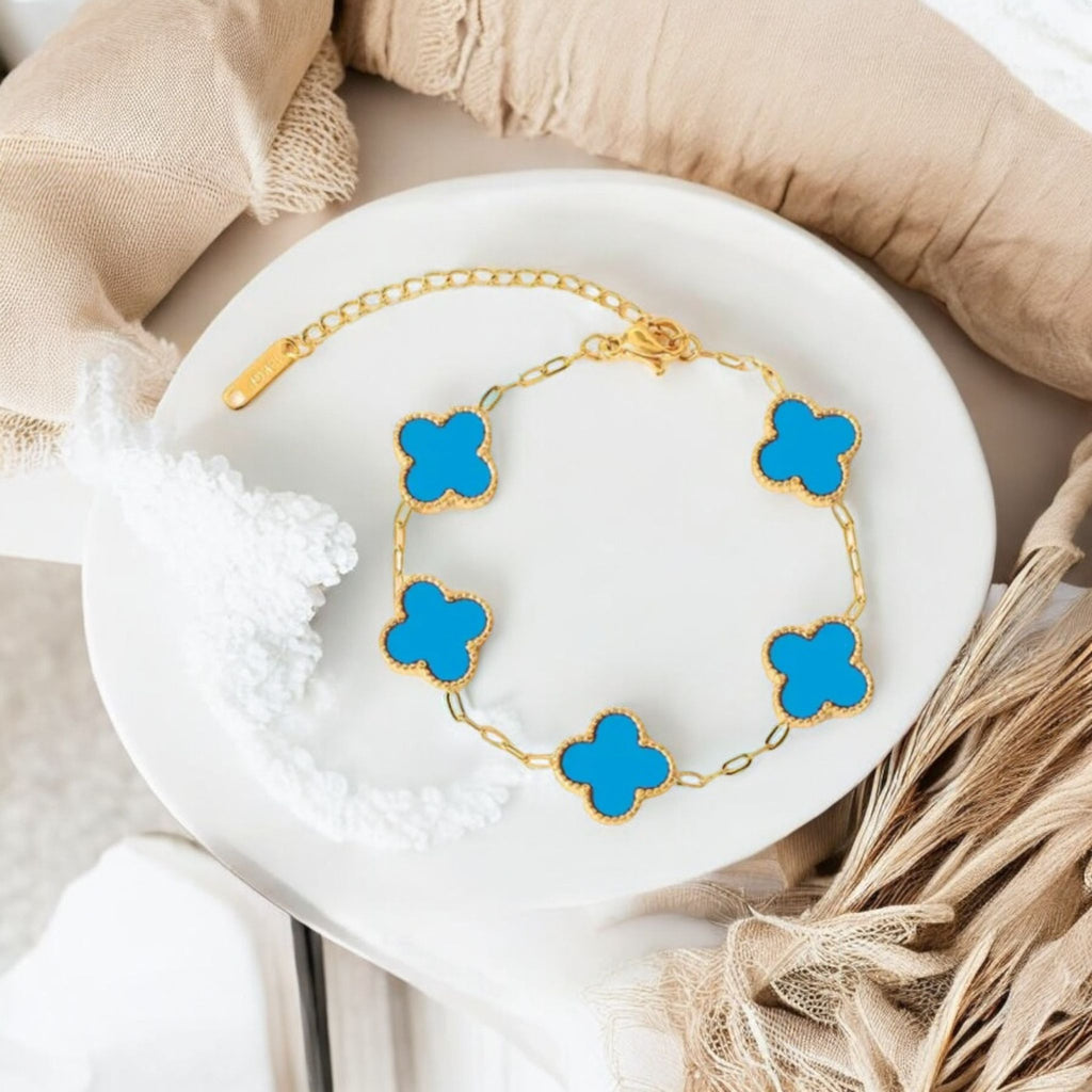 Neyda - Bracelet de cheville en or avec émail bleu