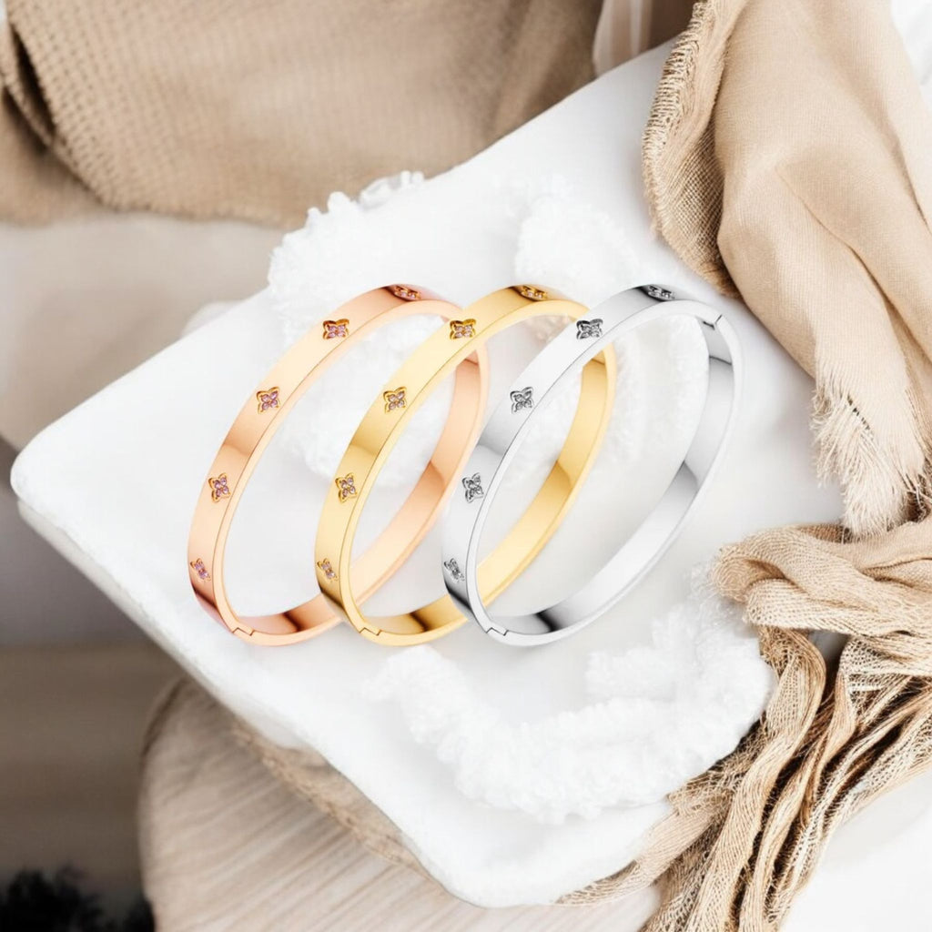 Yamina - Bracelet jonc en or rose, or et argent