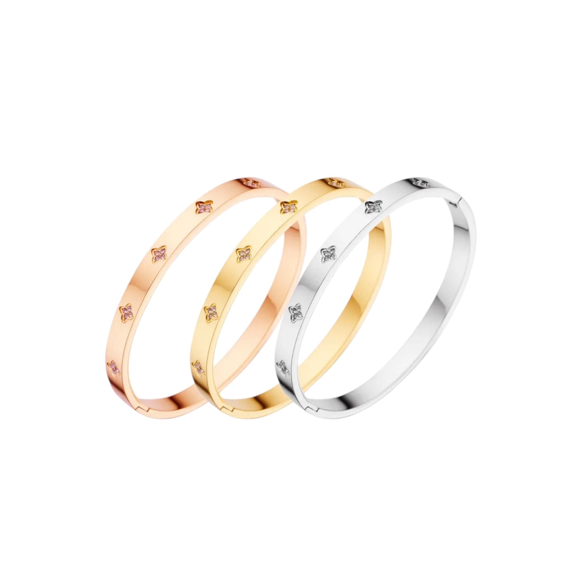 Yamina - Bracelet jonc en or rose, or et argent