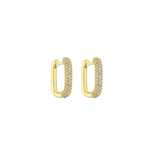 Zaina - Rectangular gold hoop earrings with crystals