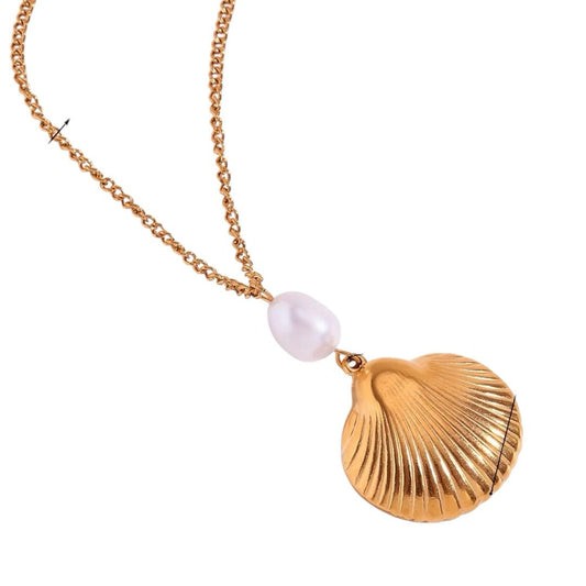 Seashell Pearl Necklace – 18K Vergoldete Kette mit Muschel & Süsswasserperle
