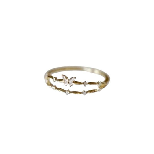 Lumière Butterfly Ring – Zarter Doppelring mit Schmetterling & Zirkonia Gold