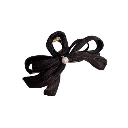 Boho Pearl Bow Hair Claw – Elegante Haarklammer mit Schleife & Perlendetail in Schwarz
