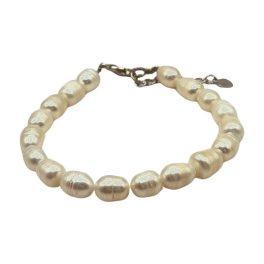 Süsswasserperlen-Armband „Pure Elegance“ – Gross, Weiss, verstellbar