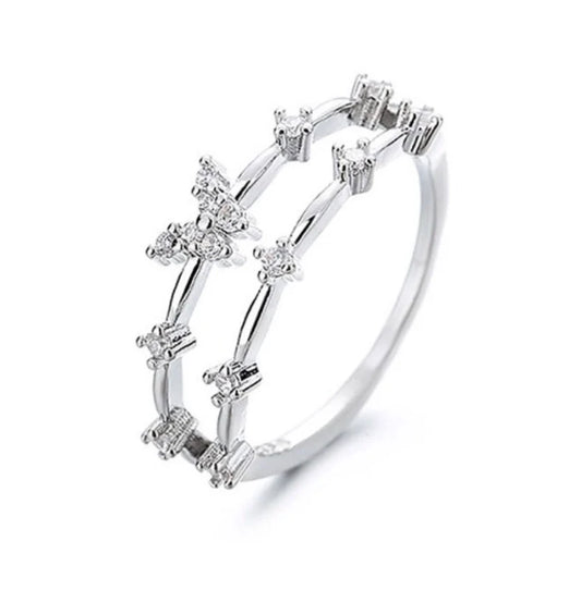 Lumière Butterfly Ring – Zarter Doppelring mit Schmetterling & Zirkonia Silber